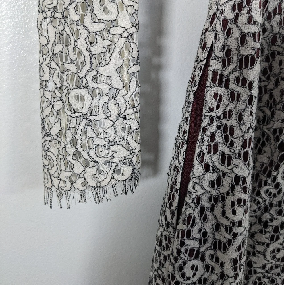 Carven White Lace Long Sleeve Dress with Red Lining - Size 8/40 - Picture 5 of 13